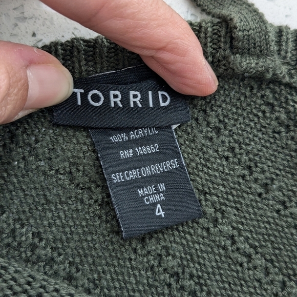 Torrid Knit Dark Green Cold Shoulder Sweater Top Short Sleeve Crossed Straps 4X - Picture 7 of 8